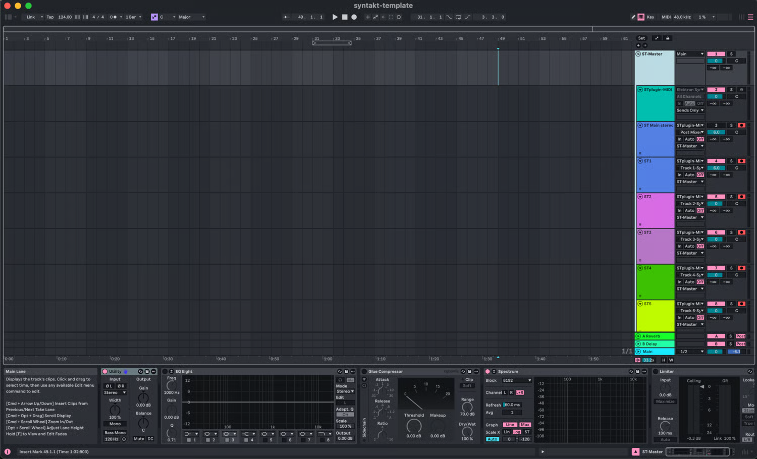 Ableton Live arrangement with Syntakt Overbridge routing